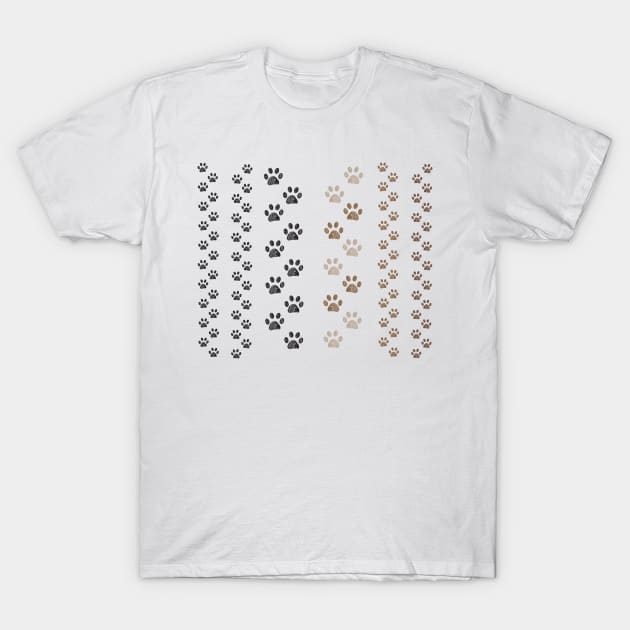 Brown and black colored paw prints T-Shirt by GULSENGUNEL